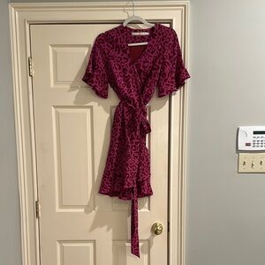 Pink Leopard Print Wrap Dress